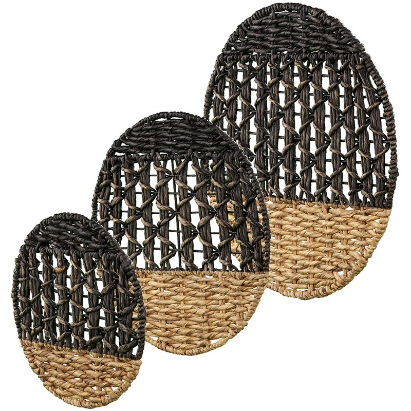 Maklaine Transitional 3 Piece Round Wall Panel Set in Natural