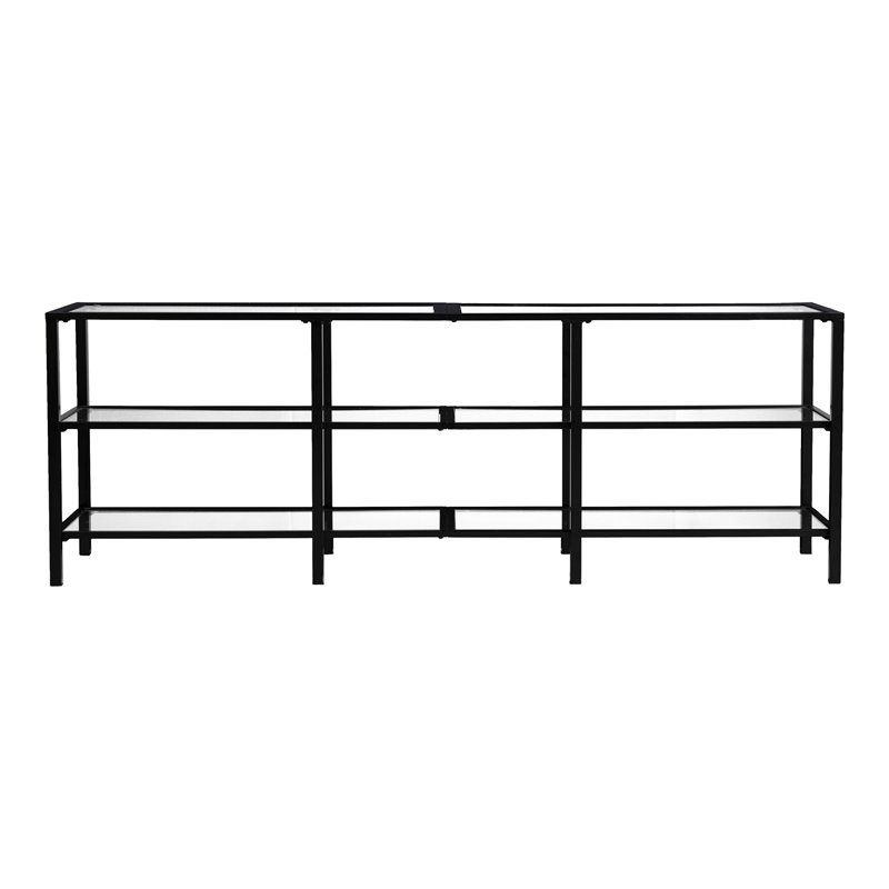 Maklaine Transitional Metal and Glass TV Stand in Matte Black