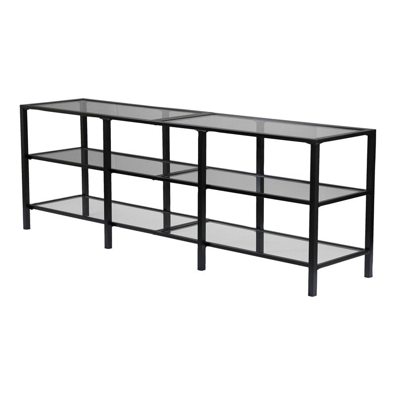 Maklaine Transitional Metal and Glass TV Stand in Matte Black