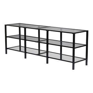 Maklaine Transitional Metal and Glass TV Stand in Matte Black