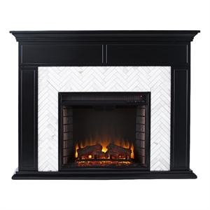 Maklaine Transitional Marble Tiled Electric Fireplace in Black