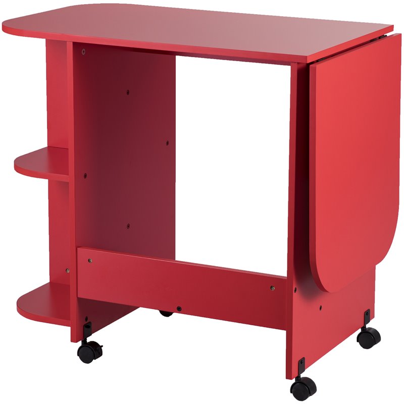 Maklaine Transitional Wood Drop Leaf Mobile Sewing Craft Table in Farmhouse Red