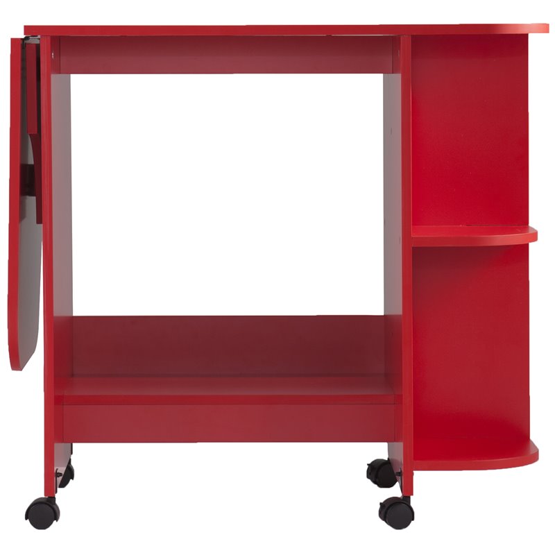 Maklaine Transitional Wood Drop Leaf Mobile Sewing Craft Table in Farmhouse Red