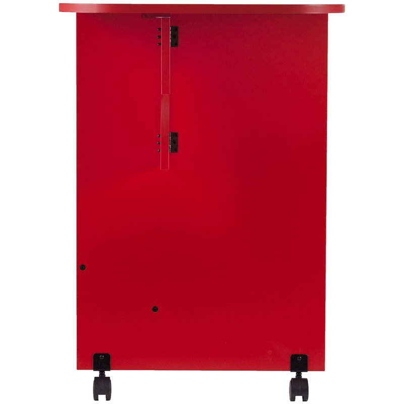 Maklaine Transitional Wood Drop Leaf Mobile Sewing Craft Table in Farmhouse Red
