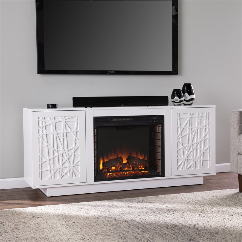 Maklaine Transitional Storage Engineered Wood Electric Media Fireplace in White