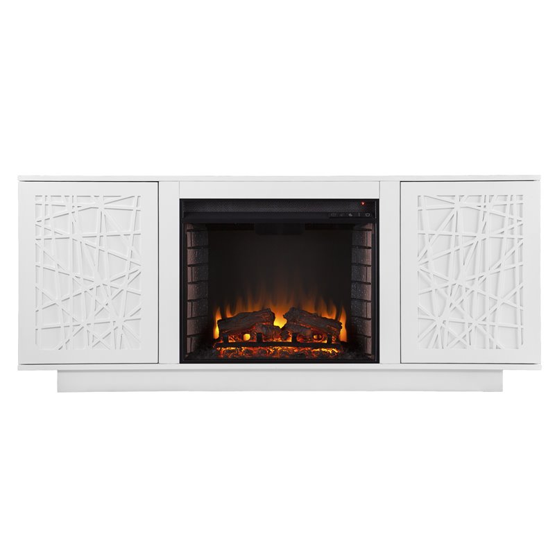 Maklaine Transitional Storage Engineered Wood Electric Media Fireplace in White