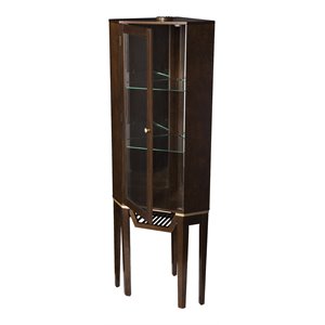 maklaine transitional corner storage bar cabinet in dark brown