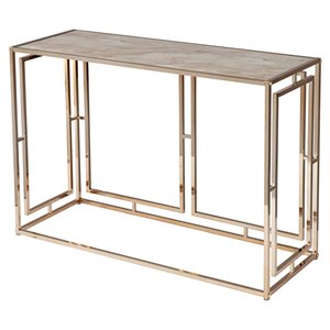 Maklaine Transitional Metal - Faux Marble Console Table in Gold