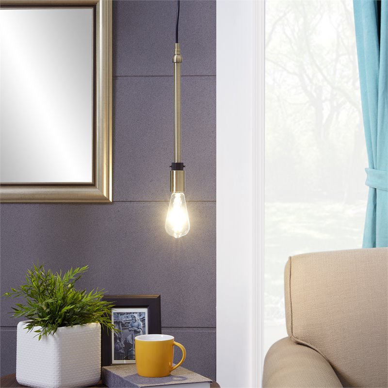 Maklaine Transitional Slim Metal Pendant Lamp in Antique Bronze