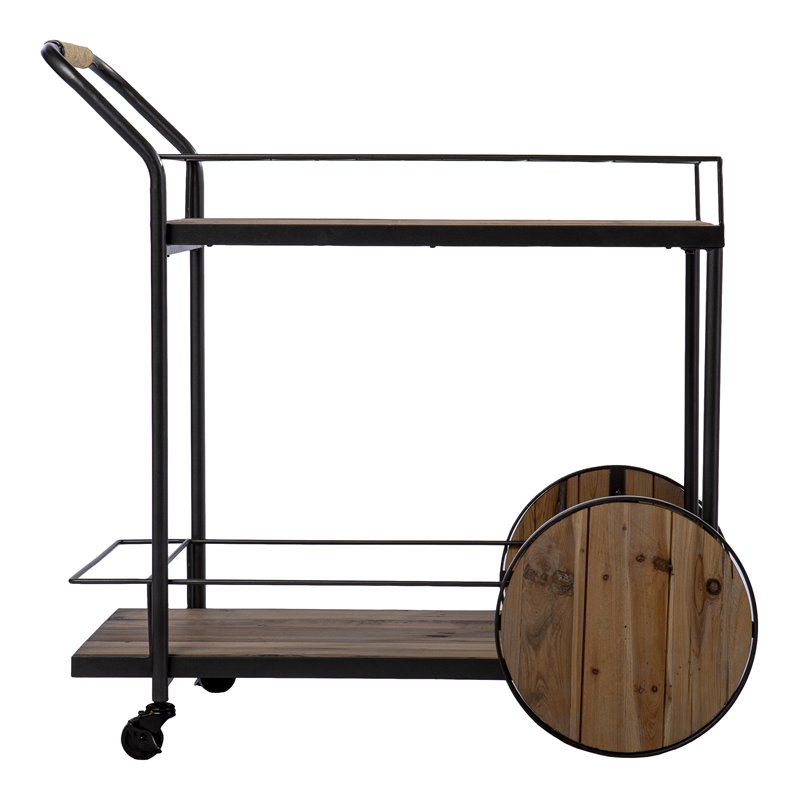 Maklaine Transitional Reclaimed Wood Bar Cart in Natural / Black