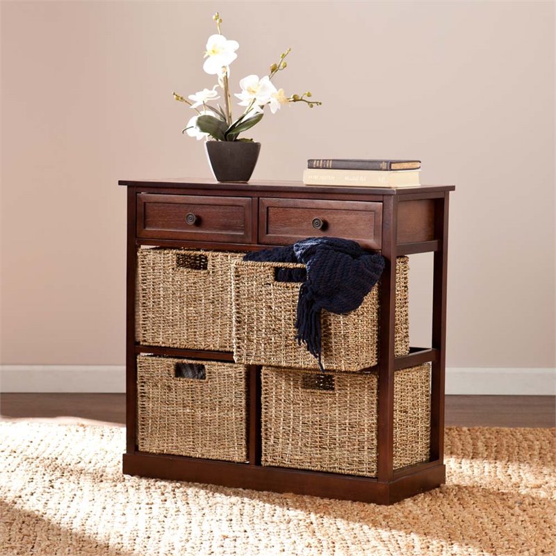 Maklaine Modern / Contemporary 4 Basket Storage Unit in Mahogany