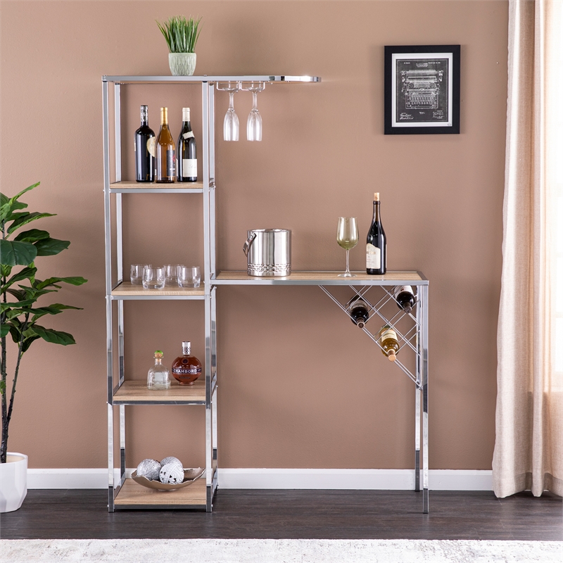 Maklaine Transitional Engineered Wood Serving Table with Bar Storage in Natural
