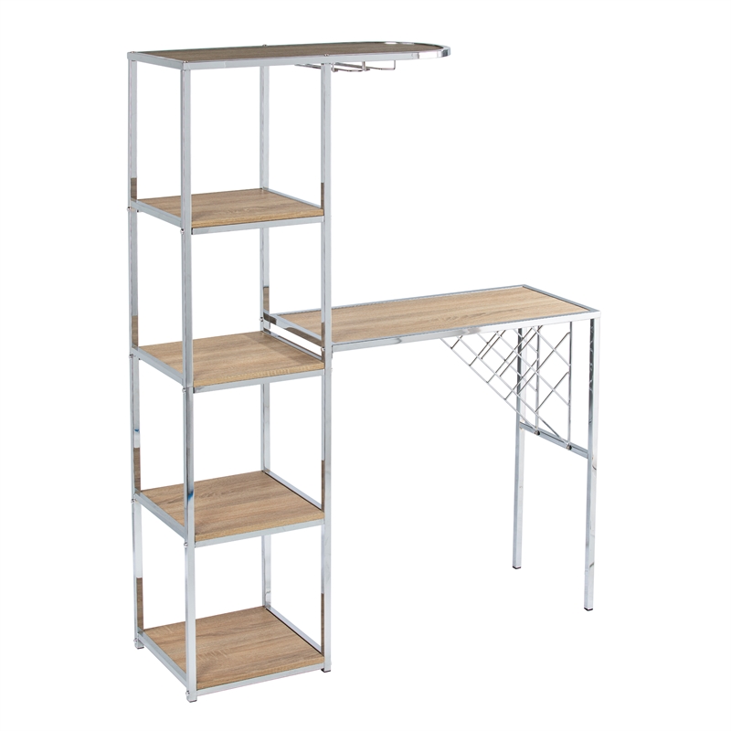 Maklaine Transitional Engineered Wood Serving Table with Bar Storage in Natural