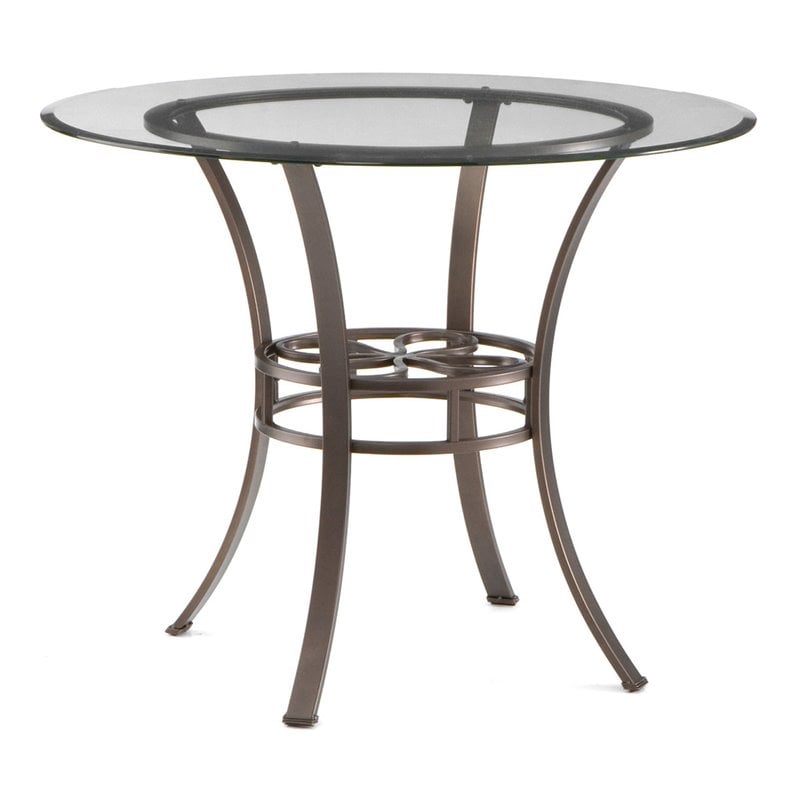 Maklaine Transitional Round Glass Top Dining Table in Dark Brown