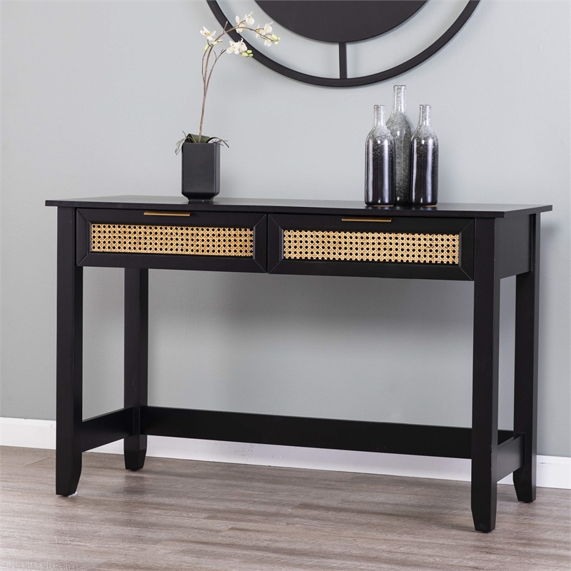 Maklaine Modern / Contemporary Storage Console in Black - Natural