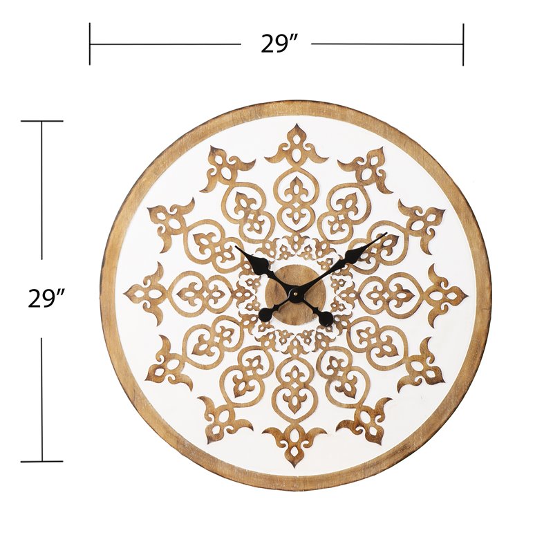 Maklaine Transitional Round Wall Clock in White / Natural / Black