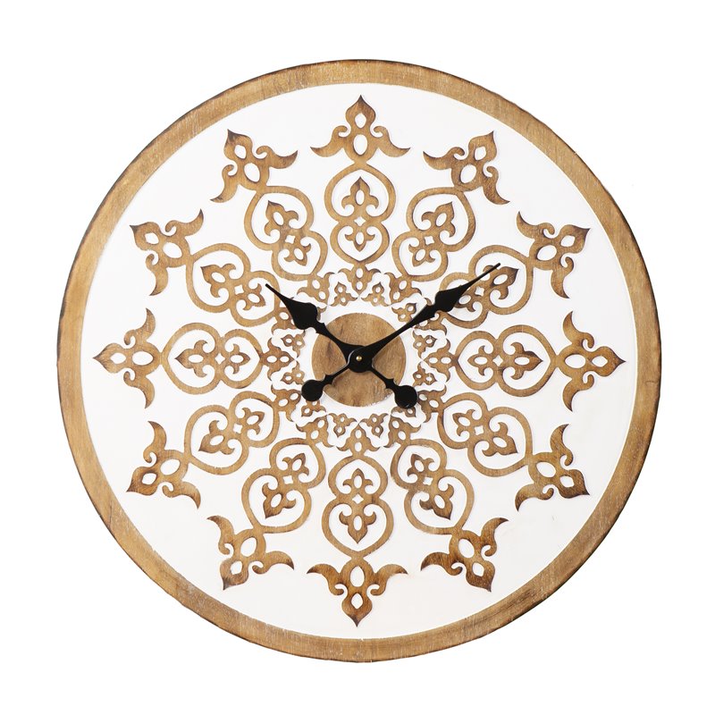 Maklaine Transitional Round Wall Clock in White / Natural / Black