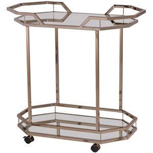 Maklaine Modern / Contemporary 31&quot Mirrored Bar Cart in Champagne