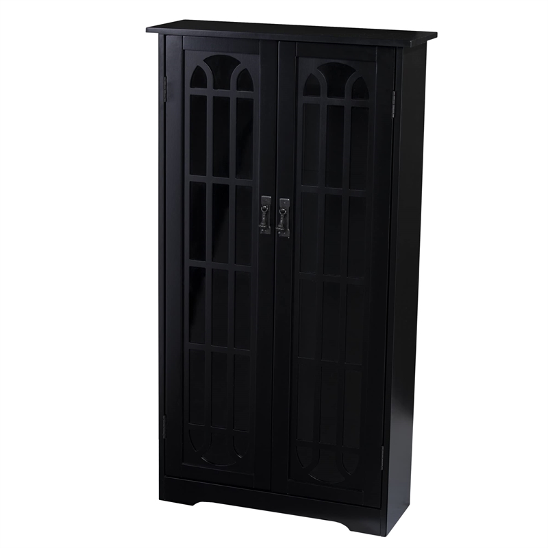 Maklaine Modern / Contemporary Window Pane Media Cabinet in Black