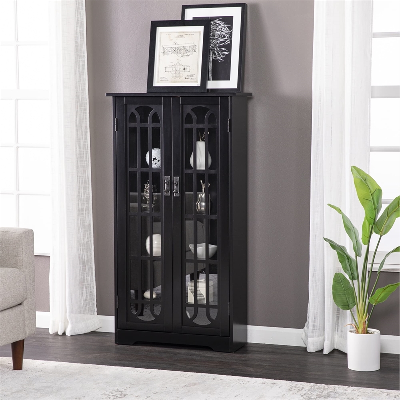 Maklaine Modern / Contemporary Window Pane Media Cabinet in Black