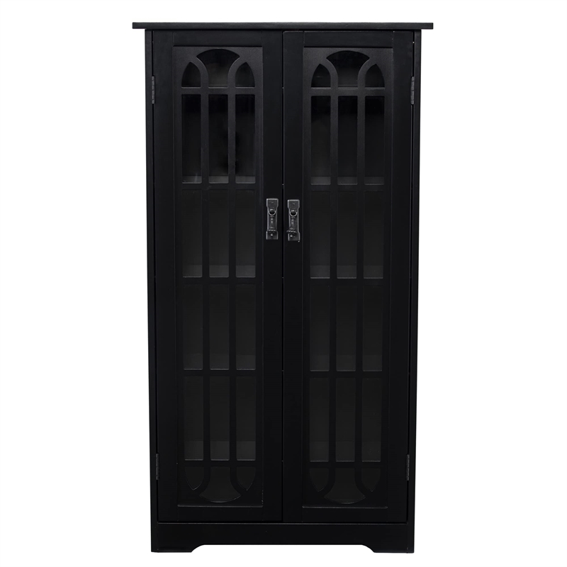 Maklaine Modern / Contemporary Window Pane Media Cabinet in Black