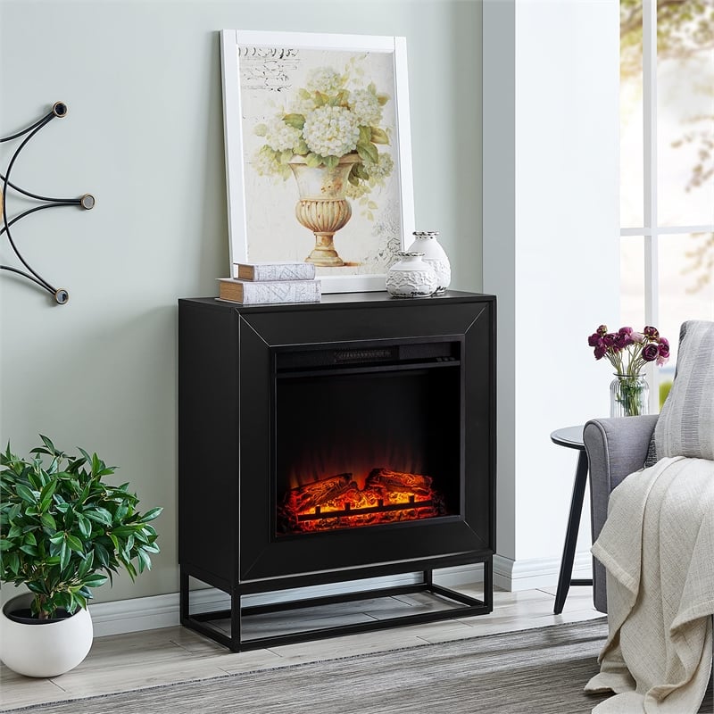 Maklaine Transitional Engineered Wood Electric Fireplace in Black