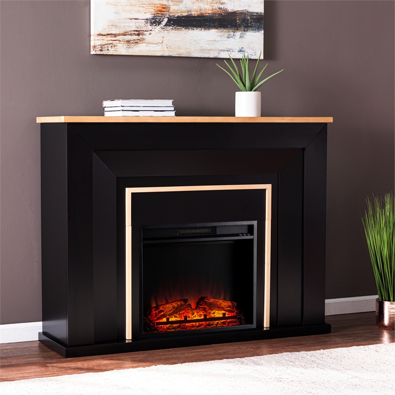 Maklaine Transitional Industrial Base Electric Fireplace in Black
