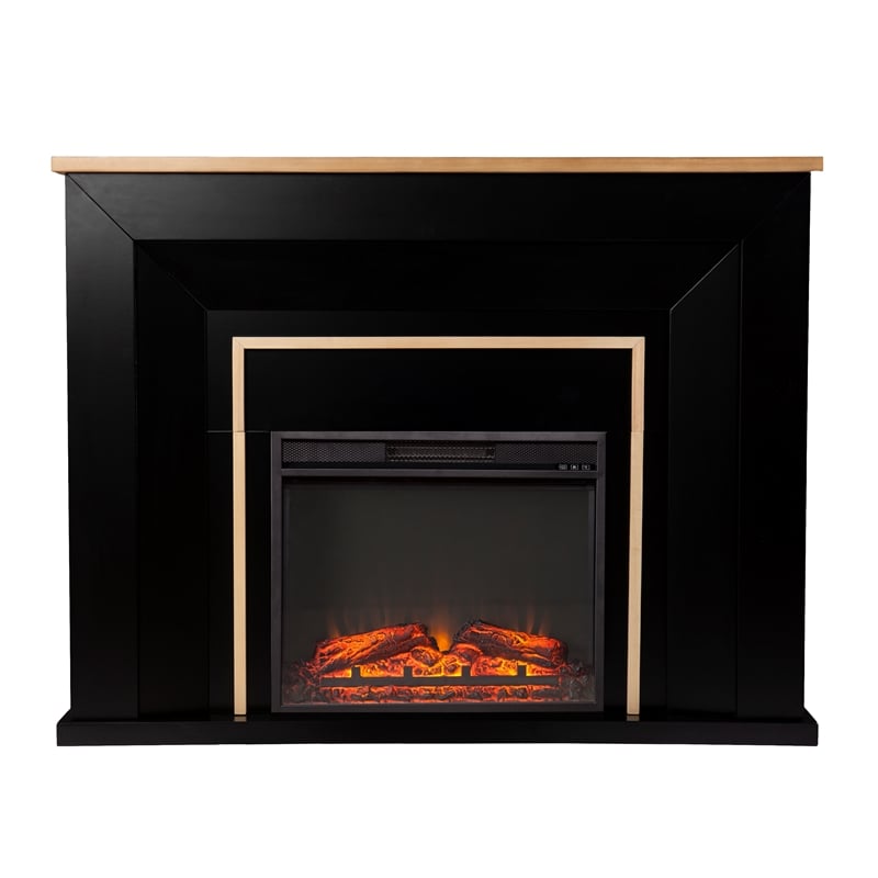 Maklaine Transitional Industrial Base Electric Fireplace in Black