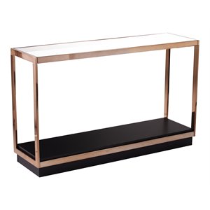 Maklaine Transitional Glass Top Console Table in Champagne - Black