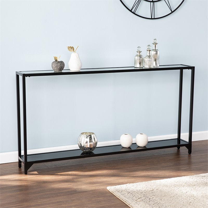 Maklaine Modern / Contemporary Glass Console Table in Black Finish