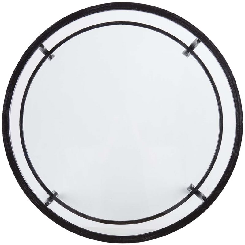 Maklaine Transitional Round Glass Top Coffee Table in Black