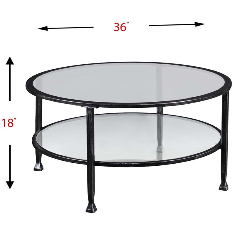 Maklaine Transitional Round Glass Top Coffee Table in Black