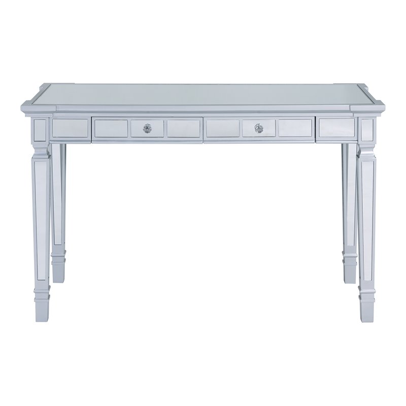 Maklaine Transitional Glam Writing Desk in Mirrored / Matte Silver