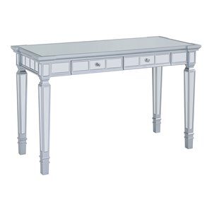 Maklaine Transitional Glam Writing Desk in Mirrored / Matte Silver