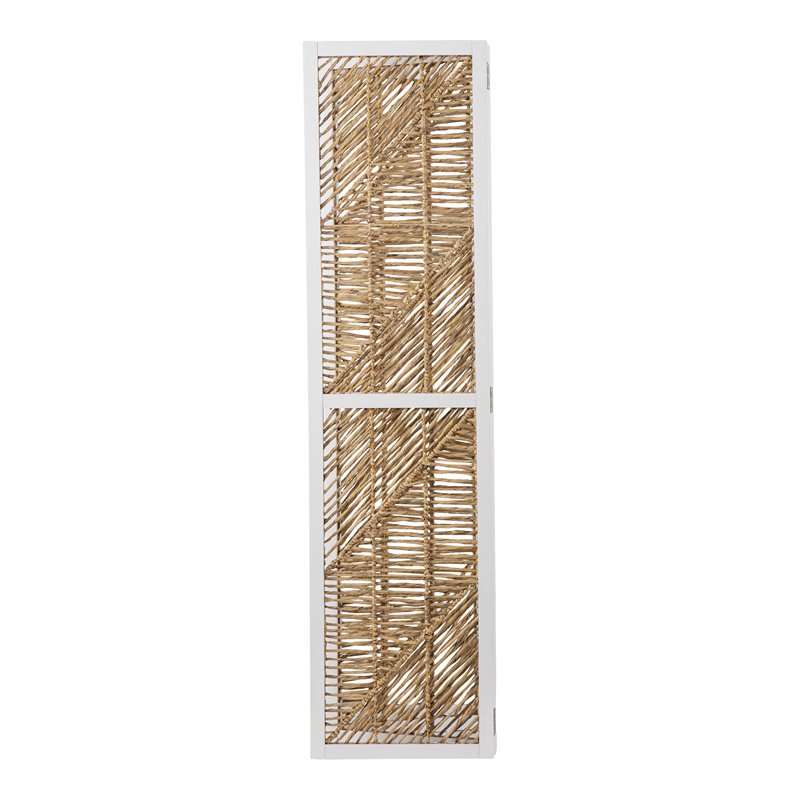 Maklaine Transitional Woven Room Divider Screen in White / Natural