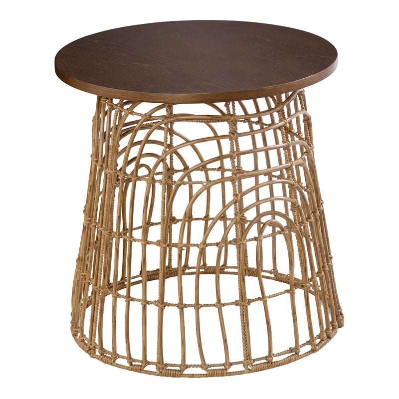 Maklaine Modern / Contemporary Round Wood Top End Table in Natural