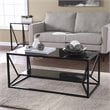 Maklaine Transitional Metal Cocktail Table with Glass Top in Black