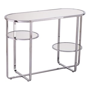 Maklaine Transitional Console Table in Polished Chrome with Mirror