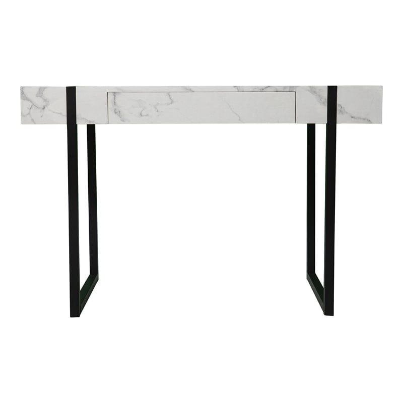 Maklaine Modern / Contemporary Desk in Black with White Faux Marble