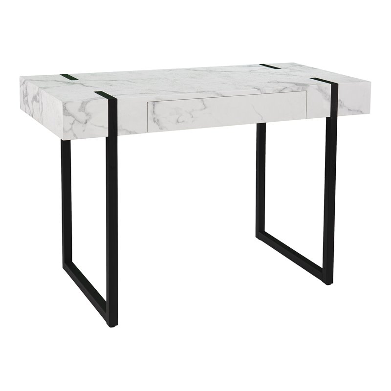Maklaine Modern / Contemporary Desk in Black with White Faux Marble