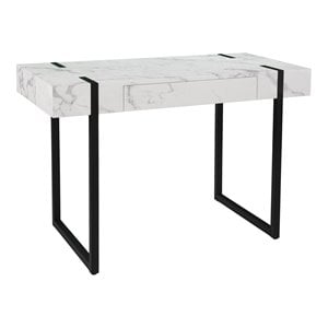 Maklaine Modern / Contemporary Desk in Black with White Faux Marble