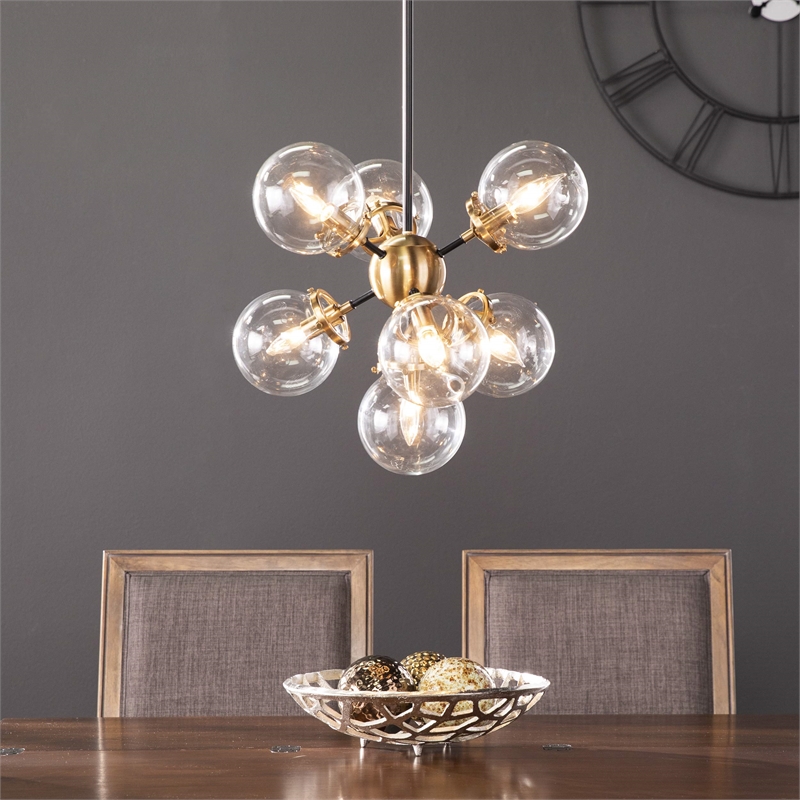 Maklaine Contemporary 7 - Light Pendant Lamp in Black / Gold Finish
