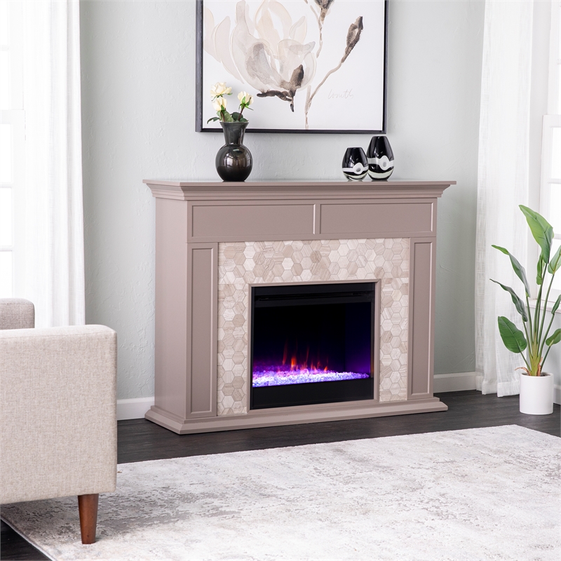 Maklaine Marble Gray Fireplace Rectangular Color Changing 50
