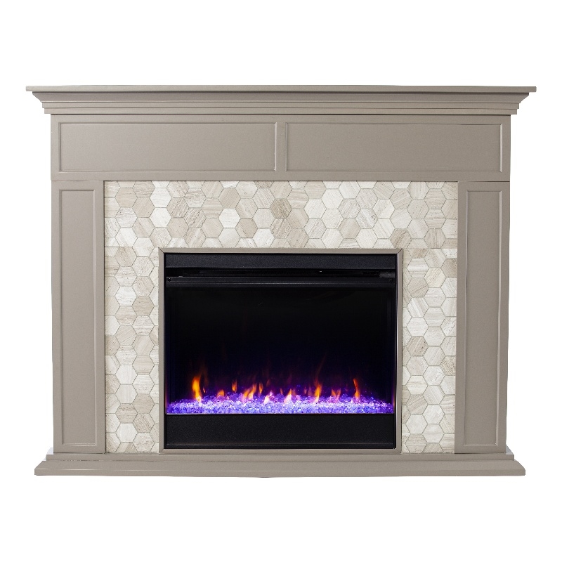 Maklaine Marble Gray Fireplace Rectangular Color Changing 50