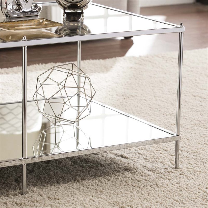 Maklaine Glam Mirrored Coffee Table in Chrome