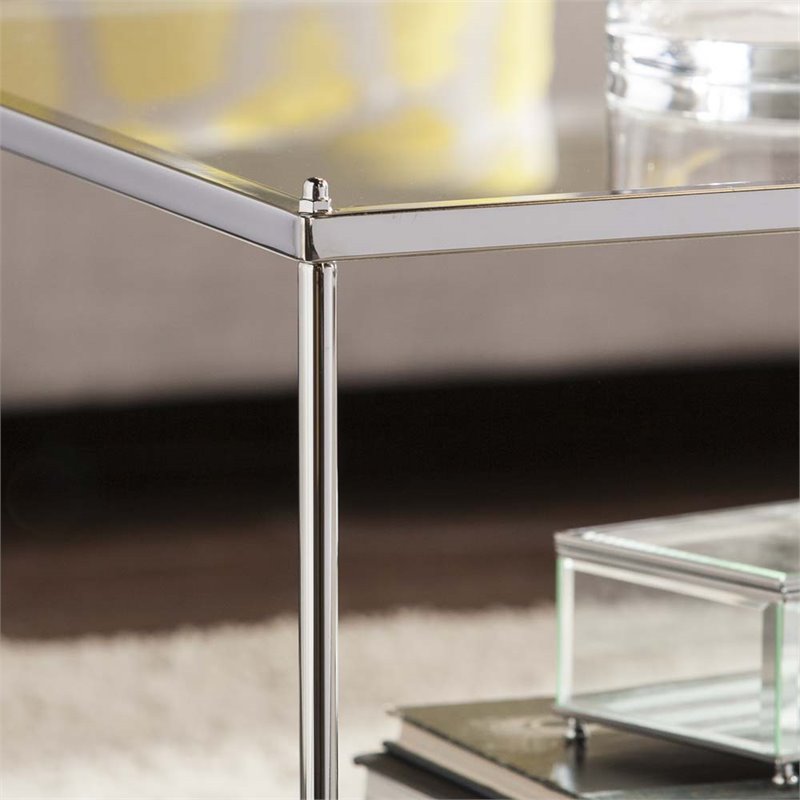 Maklaine Glam Mirrored Coffee Table in Chrome