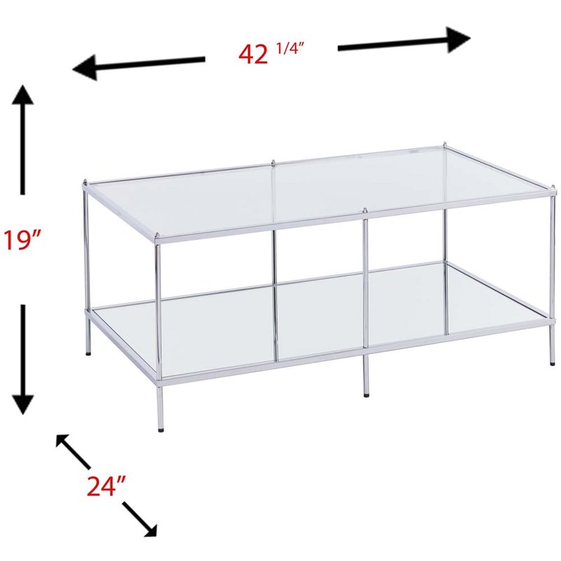 Maklaine Glam Mirrored Coffee Table in Chrome