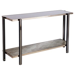 Maklaine Transitional Metal Console Table with Mirrored Top in Gold
