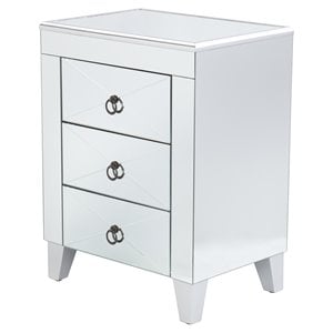 Maklaine Transitional Wood - Mirror End Table with Drawers in Silver
