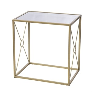 Maklaine Transitional Mirror Top End Table in Antiqued Mirror - Gold